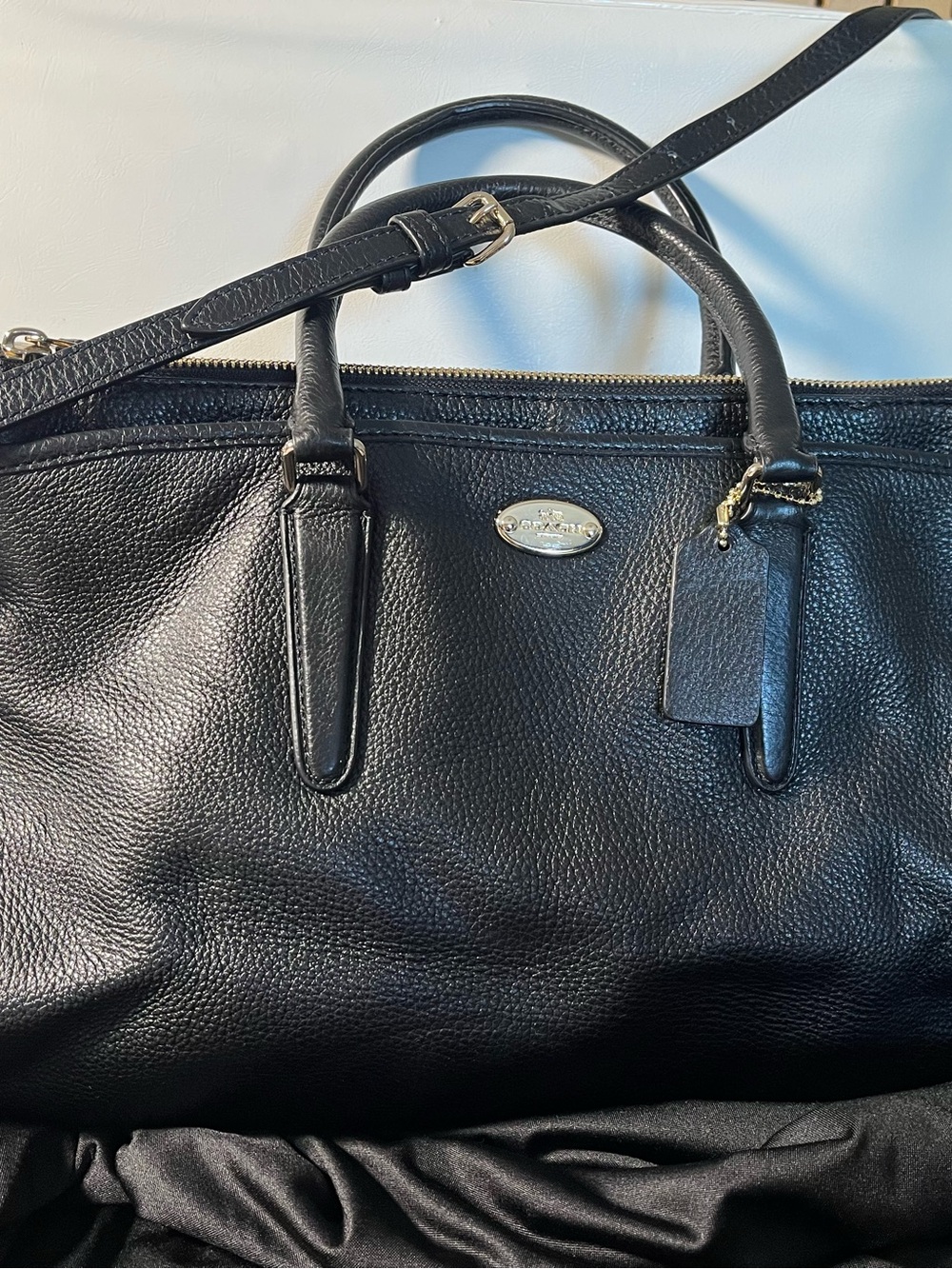 Coach Black Pebbled Leather Tote with Gold Accent